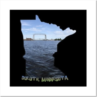 Minnesota State Outline (Duluth and Aerial Lift Bridge) Posters and Art